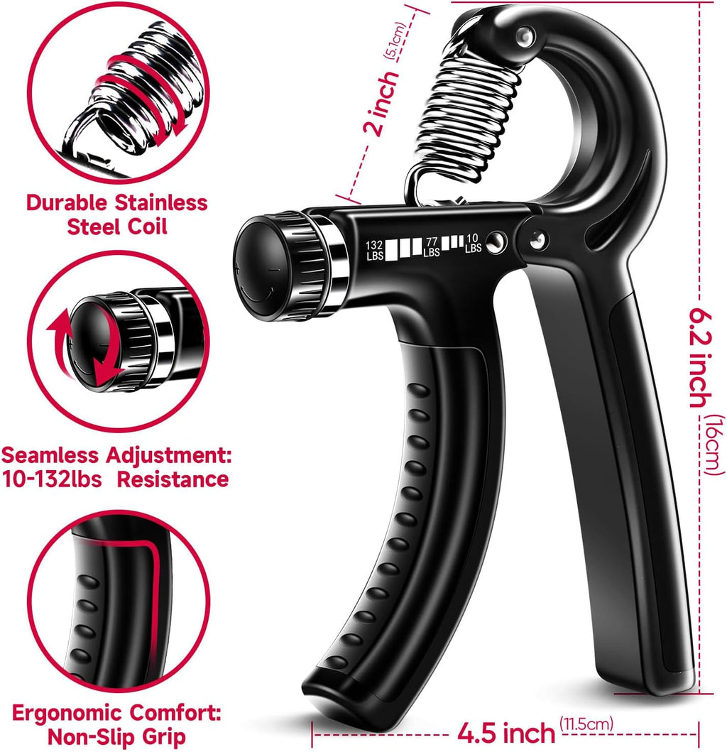Kinetora Grip Strengthener Kit, 5 Piece Hand and Forearm Trainer