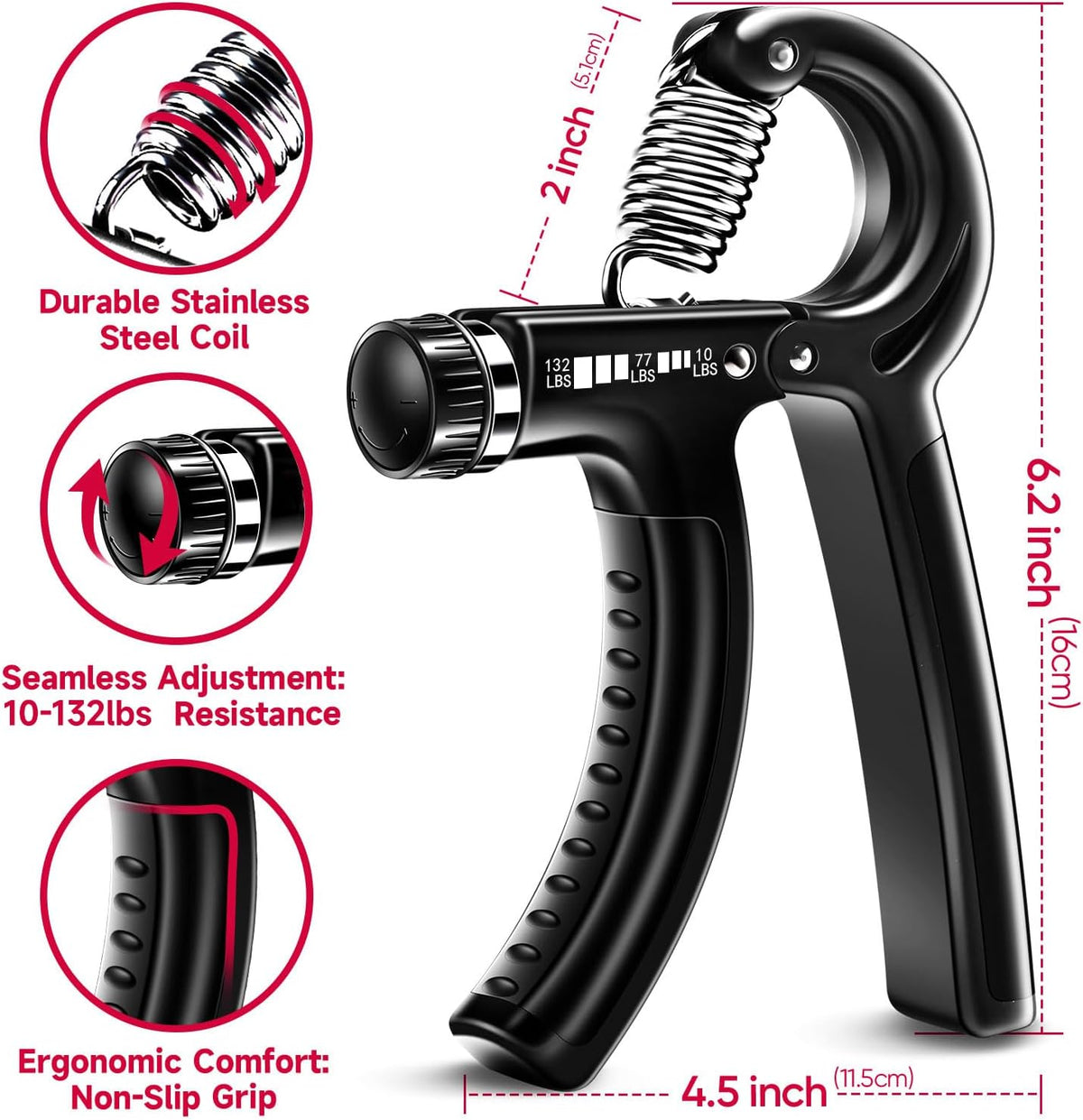 Kinetora Grip Strengthener Kit, 5 Piece Hand and Forearm Trainer