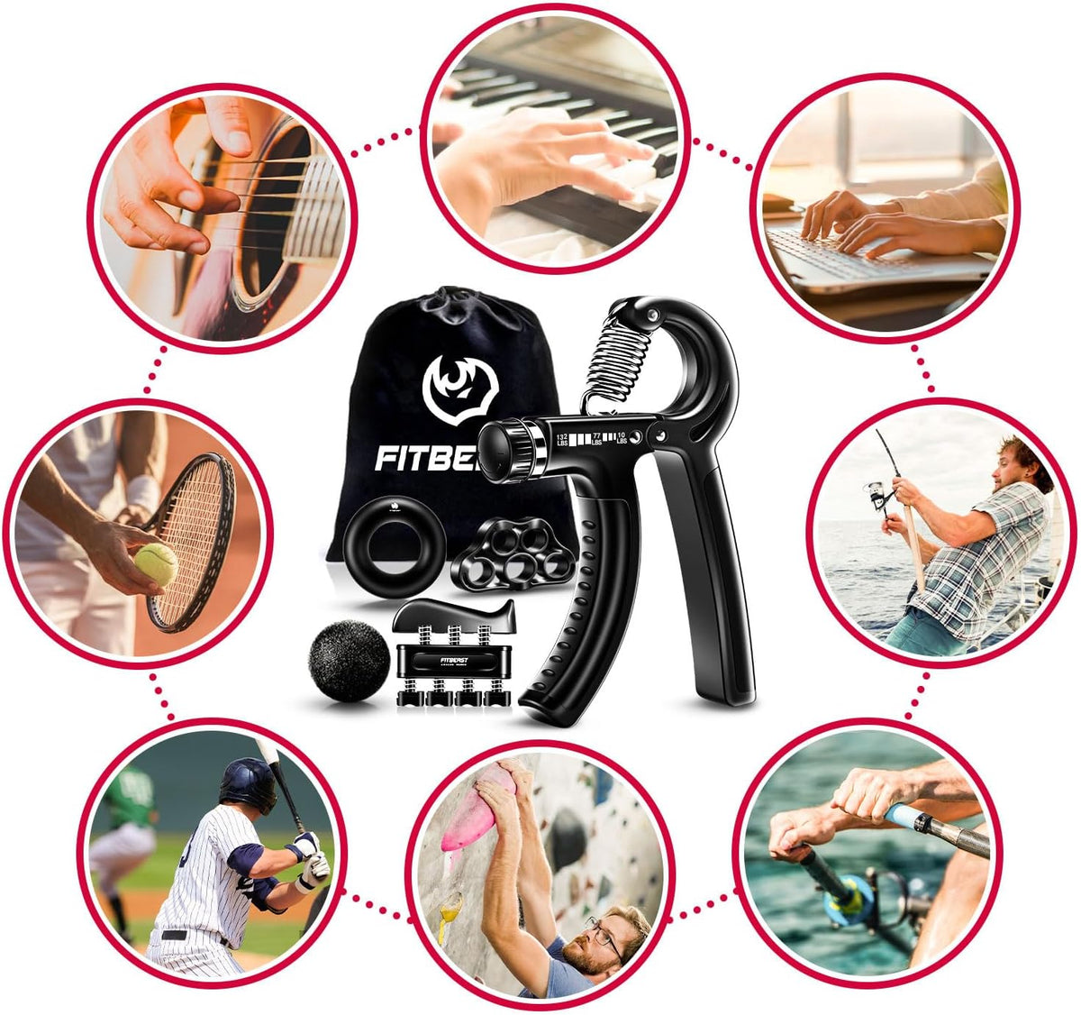Kinetora Grip Strengthener Kit, 5 Piece Hand and Forearm Trainer